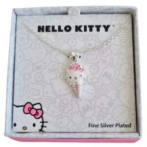 Sanrio Hello Kitty Brass Enamel Pink Ice Cream Cone Pendant Necklace NEW